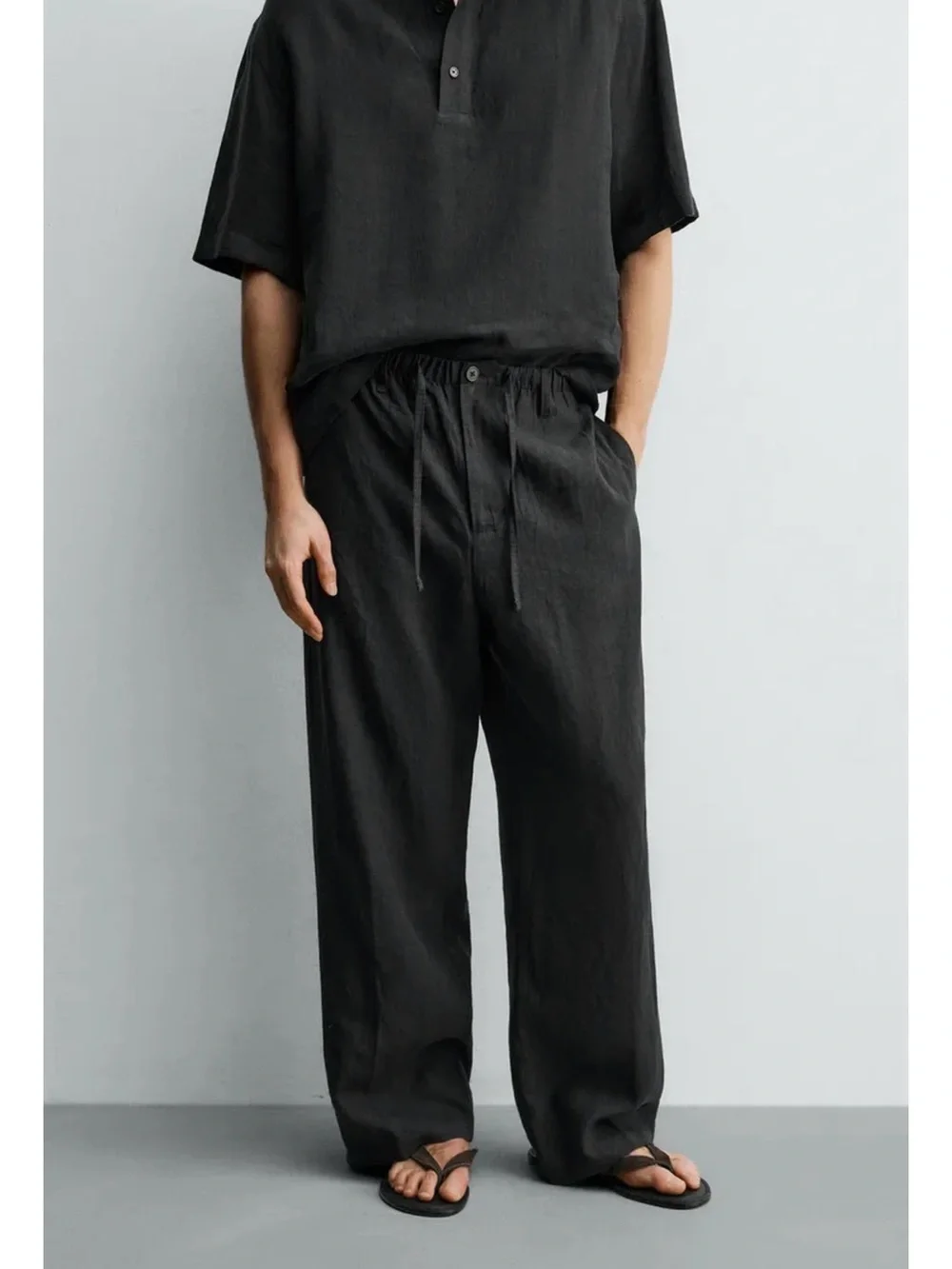 Zara Men Black Relaxed Pant 100% Linen